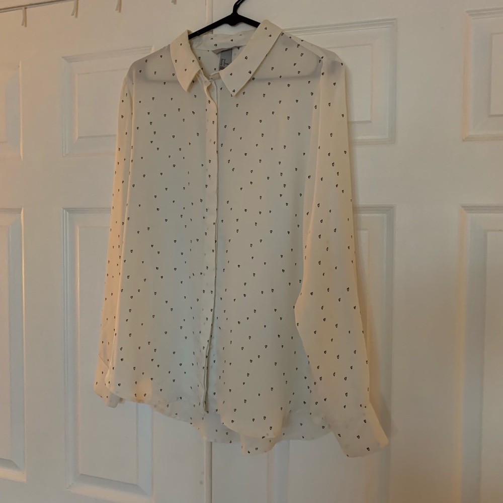 White button up blouse with small hearts H&M
